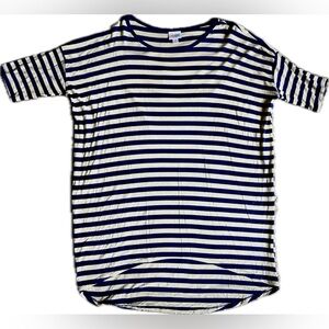 LuLaRoe Blue & White Striped Irma Shirt